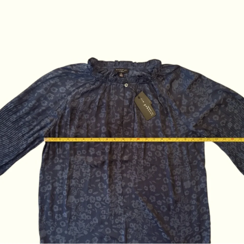 NWT Current Air Floral Jacquard Split Button Neck Long Sleeve In Midnight Size M - Picture 10 of 12
